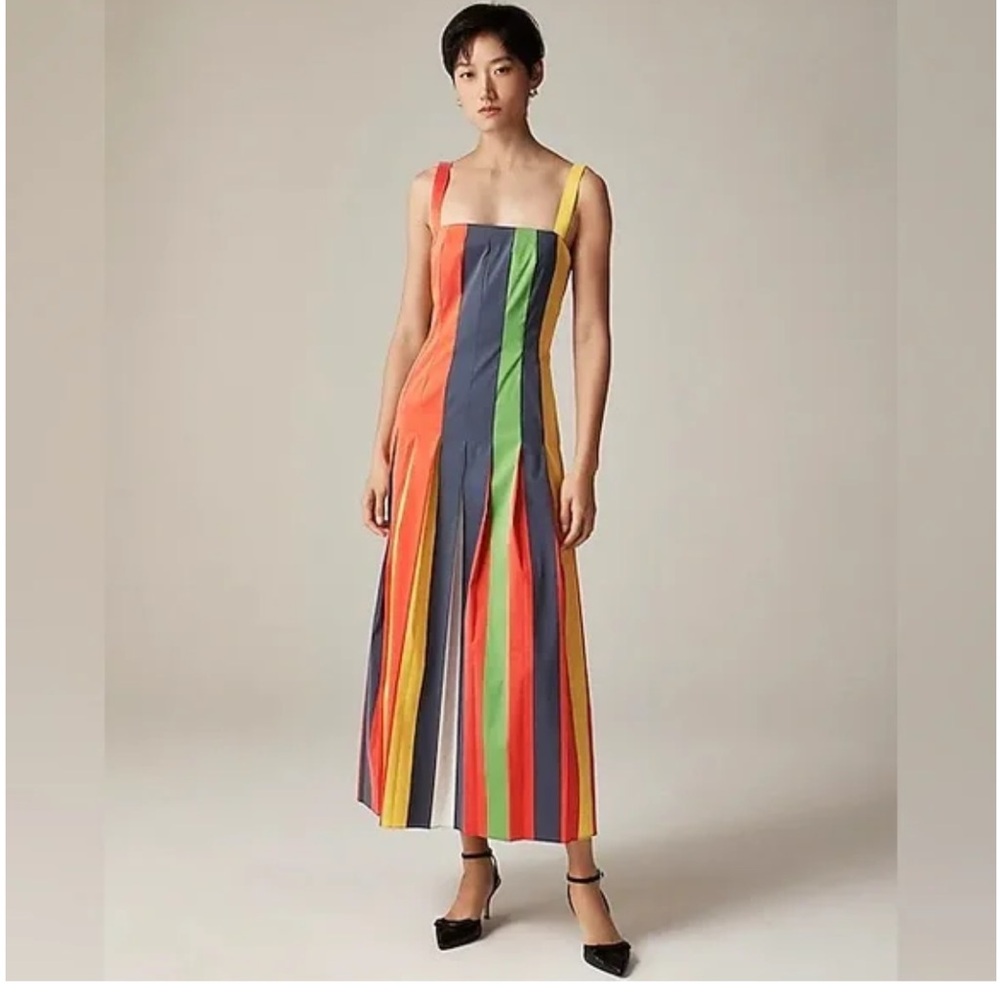 Christopher John Rogers X J.Crew pleated dress in striped stretch taffeta